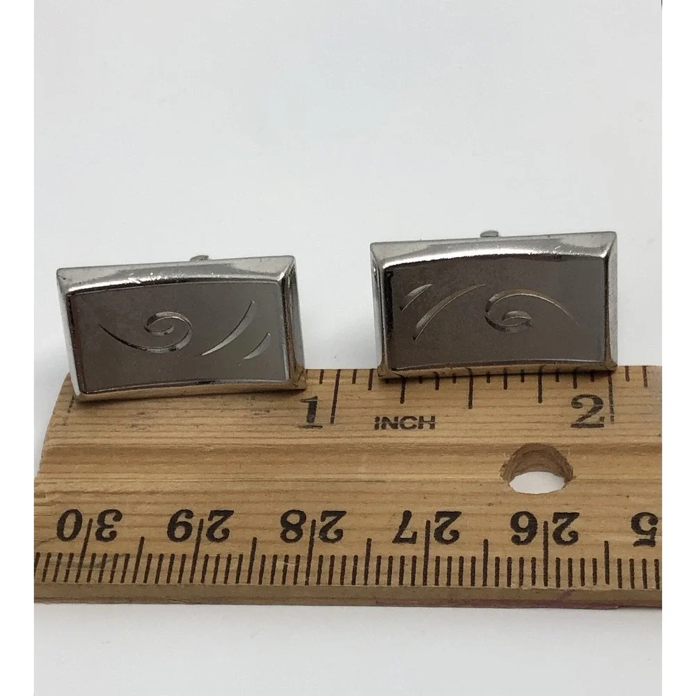 Vintage Rare Swank Cuff Links Rectangular‎ Etched Elegant Silver Tone Cufflinks